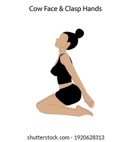 La cara de vaca y las manos apretadas hacen ejercicio de yoga en el fondo blanco. Ilustración del vector