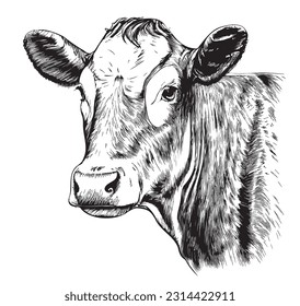 Cow face detailed hand drawn sketch illustration Farming