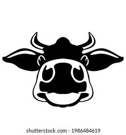 cow face , front view, vector illustration, flat style, logo