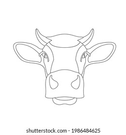 cow face , front view, vector illustration,  lining draw