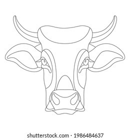 cow face , front view, vector illustration,  lining draw