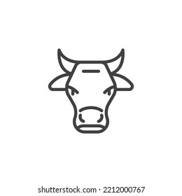 Cow face line icon. linear style sign for mobile concept and web design. Horned cow head outline vector icon. Symbol, logo illustration. Vector graphics