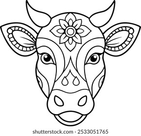 Cow Face with Mandala Patterns Along the Forehead | Unique Animal Mandala Art

