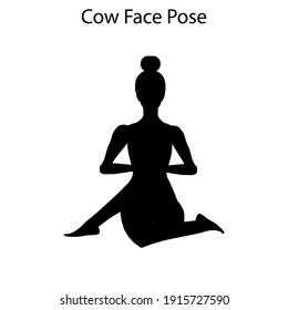 Cow Face Pose Yoga Workout Silhouette On The White Background. Vector Illustration