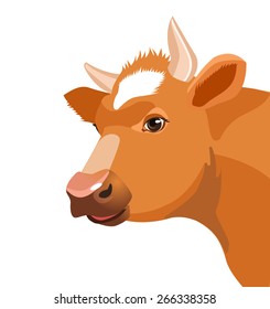 Cow Face Vector Image on a White Background.Cartoon  Farm Animal. Color Cow Face Icon. Vector image of a cow head design. Vector cow logo.