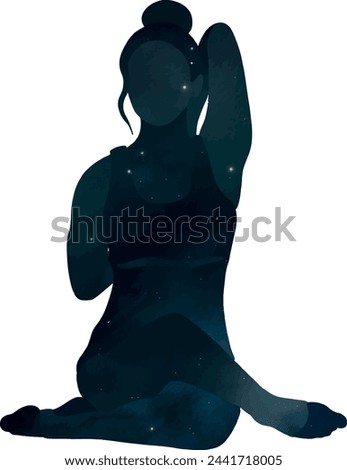 Cow face yoga pose vector illustration. Female doing yoga minimalist silhouette vector illustration. Wellbeing theme, healthy, practice.