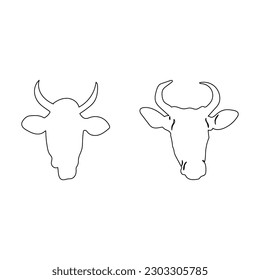 A cow and a cow are facing the left and the right side of the head is black.