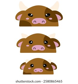 Cow family vector design. Cute design of a group of cows. Set of farm animals. Collection of cute cow face vector cartoon. Cute brown cow vector design