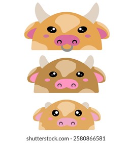  Cow family vector design. Cute design of a group of cows. Set of farm animals. Collection of cute cow face vector cartoon. Cute brown cow vector design