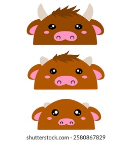 Cow family vector design. Cute design of a group of cows. Set of farm animals. Collection of cute cow face vector cartoon. Cute brown cow vector design