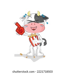 the cow fan with popcorn illustration. character vector