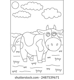 cow farm animal coloring book page for kids or grown adults coloring book mindful relaxation activity