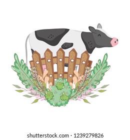cow farm animal with garden and fence cow farm animal with garden and fence
