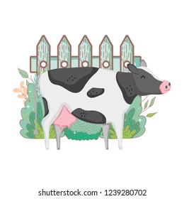 cow farm animal with garden and fence cow farm animal with garden and fence