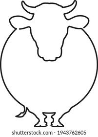Cow, farm animal line icon.Black silhouette cow isolated on white. Hand drawn vector illustration.