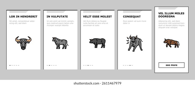 cow farm dairy cattle milk white onboarding mobile vector. agriculture nature, livestock grass, beef field, pasture animal, meadow calf, summer cow farm dairy cattle milk white Illustrations