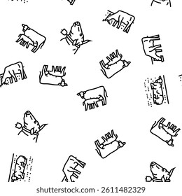 cow farm dairy cattle milk white vector seamless pattern thin line illustration