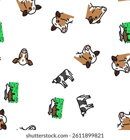 cow farm dairy cattle milk white vector seamless pattern thin line illustration