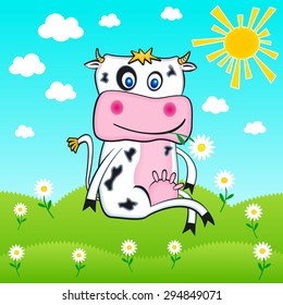 Cow in farm flower background vector music design floral art