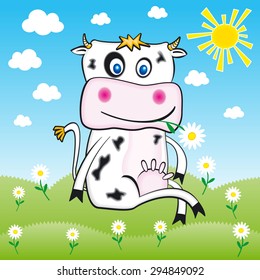 Cow in farm flower background vector music design floral art