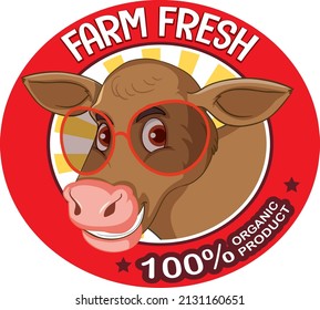 A cow with a Farm fresh label illustration