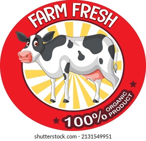 A cow with a Farm fresh label illustration