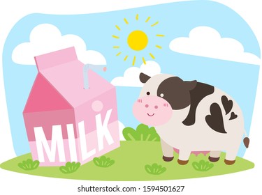Cow farm fresh milk box package illustration vector