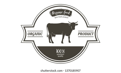 Cow farm in graphic line style, hand drawing vector image