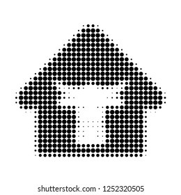 Cow farm halftone dotted icon. Halftone pattern contains circle points. Vector illustration of cow farm icon on a white background.