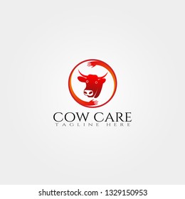 Cow farm icon template, cattle farm symbol, cow care, creative vector logo design, livestock, animal husbandry, illustration element