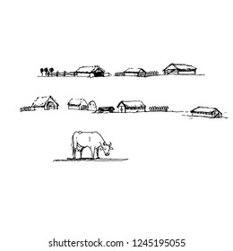 cow and farm illustration vector