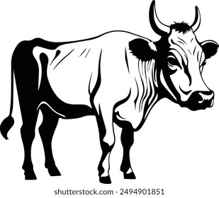 Cow Farm Life and Farm Animal Clipart, peeking Cow Silhouette and outline