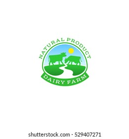 Cow Farm Logo. Farm Milk Emblem. Dairy Farm Product Logo Label.