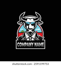 Cow farm logo a cow With shirt and coat and sunglasses 