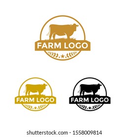 Cow farm Logo. Vintage Cattle Beef Farm logo design vector
