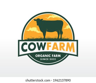 Cow farm Logo. Vintage Cattle Angus Beef logo design vector