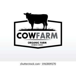 Cow farm Logo. Vintage Cattle Angus Beef logo design vector