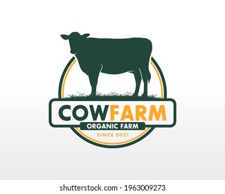 Cow Farm Logo. Vintage Cattle Angus Beef Logo Design Vector