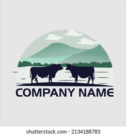 Cow farm Logo. Vintage Cattle Angus Beef logo design vector