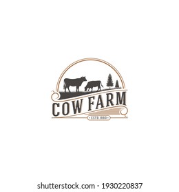 cow farm logos complete with lush cow vectors and grasses
