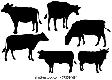 cow farm silhouette set