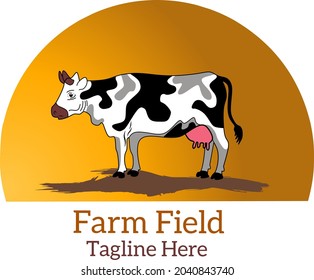 Cow farm symbol logo on a sun background.