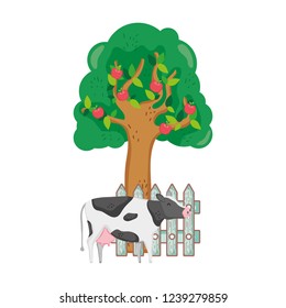 cow farm with tree and fence cow farm with tree and fence