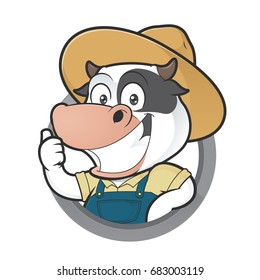 Cow farmer giving thumbs up in round frame