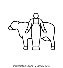 cow with farmer line icon vector. cow with farmer sign. isolated contour symbol black illustration