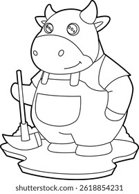 Cow Farmer Pickaxe Animal Vector Graphic Art Illustration