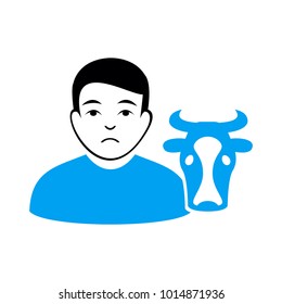 Cow Farmer vector icon. Style is flat graphic bicolor symbol, blue and gray colors, white background.