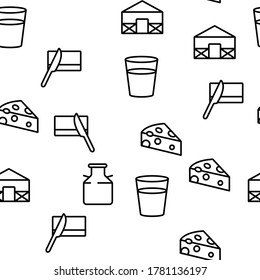 Cow Farming Animal Vector Seamless Pattern Thin Line Illustration