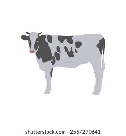 Cow, Farming Flat Vector Illustration