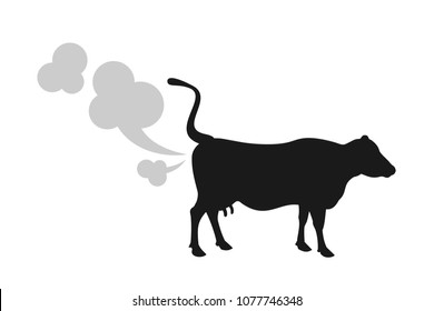 Cow Fart - Animal Is Producing Greenhouse Gas And Methane. Cattle And Livestock As Environmental And Ecologica Problem. Vector Illustration